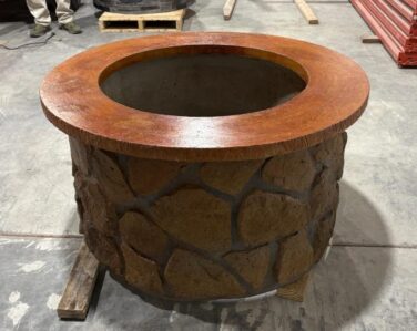 Sculpted Concrete Firepit in Natural Brown Stone Finish