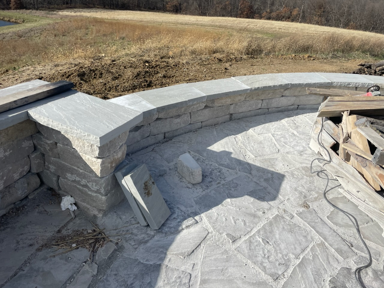 Country firepit with benches.